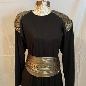 80s Carol Anderson black and gold dress size 7/8
